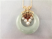14K Gold Green Apple Jade (3) Necklaces, Pendants and Ring Sets