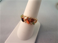 14K Gold and Multi Color Jade Jewelry Suite: Necklace, (2) Bracelets, (1) 18K gold Ring, (1) Pendant