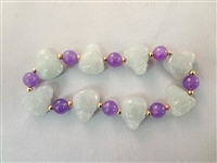 14K Gold and Lavender Jade Jewelry Suite: (1) Necklace (2) Rings, (4) Bracelets, (2) Pendants