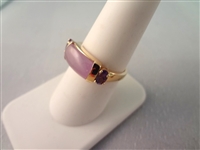 14K Gold and Lavender Jade Jewelry Suite: (1) Necklace (2) Rings, (4) Bracelets, (2) Pendants