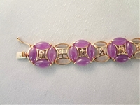 14K Gold and Lavender Jade Jewelry Suite: (1) Necklace (2) Rings, (4) Bracelets, (2) Pendants