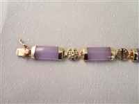 14K Gold and Lavender Jade Jewelry Suite: (1) Necklace (2) Rings, (4) Bracelets, (2) Pendants