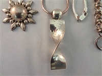 CII Mexican Sterling Silver Group: Necklace, Bracelet, (2) Pendant, Earrings, Ring