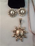 CII Mexican Sterling Silver Group: Necklace, Bracelet, (2) Pendant, Earrings, Ring