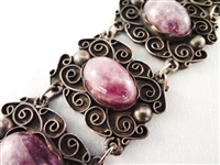 Mexico Sterling Silver Chunky Amethyst Cabochon Bracelet