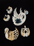 (5) Nolan Miller Vintage Swan Brooch Pendant and Earrings Set