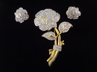 (3) Nolan Miller Pave Crystal Oversize Floral Brooch and Earring Sets