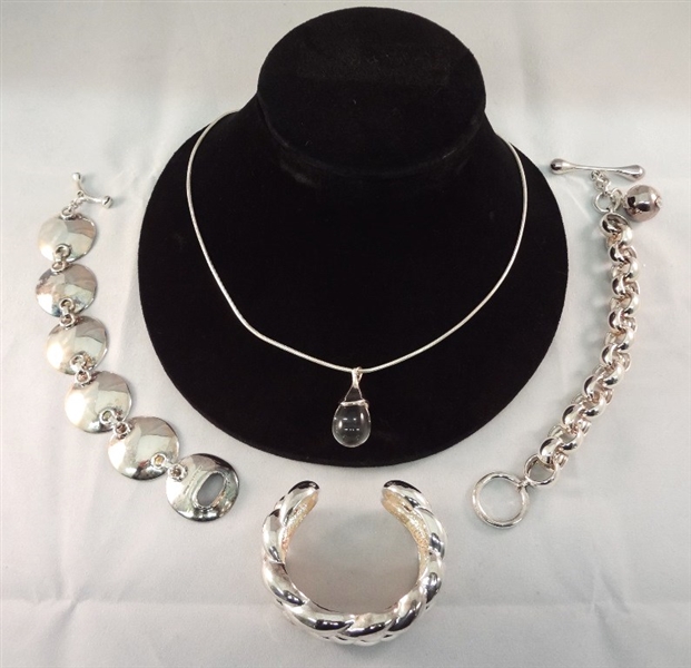 Robert Lee Morris Sterling Silver Jewelry Group: (1) Necklace, (1) Pendant, (3) Bracelets