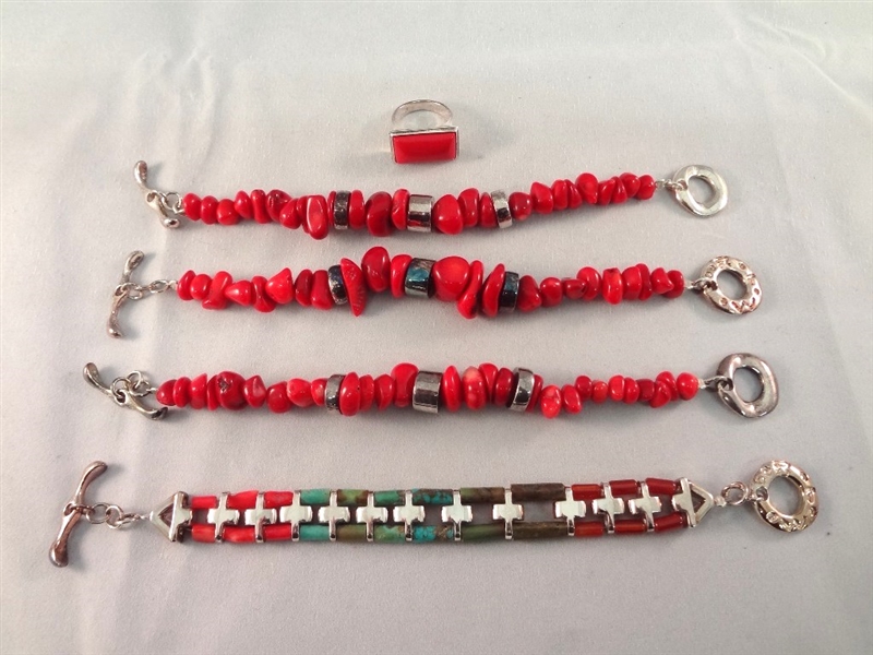 (4) Robert Lee Morris Sterling Silver Bracelets and (1) Ring