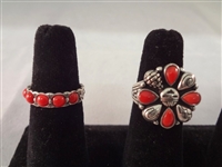Southwest Sterling Silver Bracelet and Ring Lot (6) bracelets (5) Rings Red Coral 