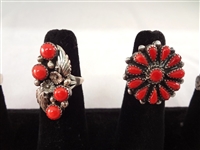 Southwest Sterling Silver Bracelet and Ring Lot (6) bracelets (5) Rings Red Coral 