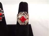 Southwest Sterling Silver Bracelet and Ring Lot (6) bracelets (5) Rings Red Coral 