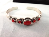 Southwest Sterling Silver Bracelet and Ring Lot (6) bracelets (5) Rings Red Coral 