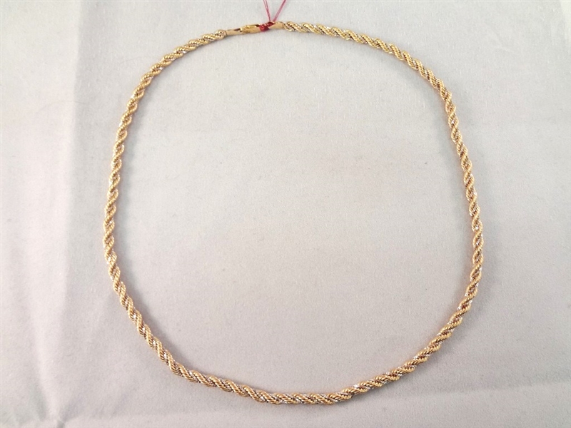 14K Gold Rope Chain Necklace 18" Long, .32 Troy Ounces