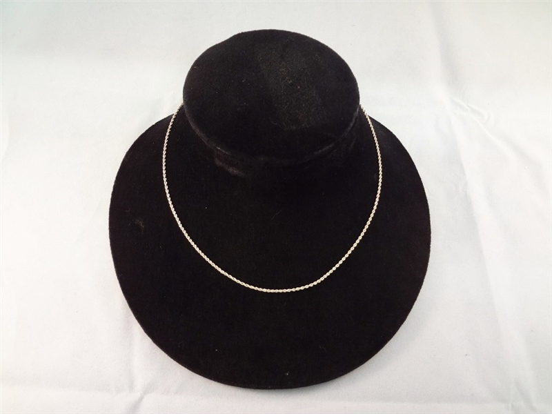 14K Gold Rope Chain Necklace 18" Long, .14 Troy Ounces