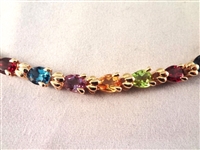 14K Gold Tennis Bracelet Amethyst, Topaz, Garnet, Peridot, Citrine 7.5 Long