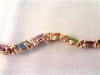 14K Gold Tennis Bracelet Amethyst, Topaz, Garnet, Peridot, Citrine 7.5 Long