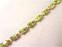 14K Gold Tennis Bracelet (18) Emerald Cut Peridot 7 Long