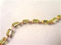 14K Gold Tennis Bracelet (18) Emerald Cut Peridot 7 Long