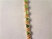 14K Gold Tennis Bracelet (22) Princess Cut Peridots 7 Long
