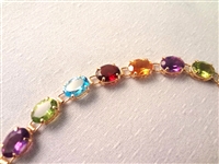 14K Gold Tennis Bracelet (18) Oval Garnet, Citrine, Peridot, Amethyst, Topaz 7 Long