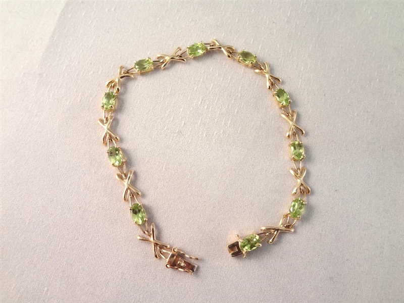 14K Gold Tennis Bracelet (10) Oval Cut Peridot 7" Long
