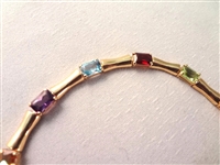 14K Gold Tennis Bracelet (12)Emerald Cut Peridot, Garnet, Topaz, Amethyst, Citrine 7.5 Long
