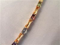 14K Gold Tennis Bracelet (12)Emerald Cut Peridot, Garnet, Topaz, Amethyst, Citrine 7.5 Long:
