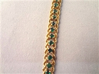 14K Gold Double Rope Tennis Bracelet (50) Round Emerald Color Stones 7.25 Long