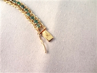 14K Gold Double Rope Tennis Bracelet (50) Round Emerald Color Stones 7.25 Long