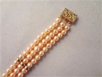 14K Gold Tennis Bracelet (3) With Pearl Settings