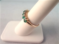 14K Gold Ring with (5) Round Emeralds (8) Diamond Chips Ring Size 6.5