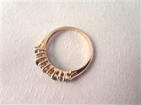 14K Gold Ring with (5) Round Emeralds (8) Diamond Chips Ring Size 6.5
