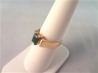 14K Gold Ring Single Emerald Cut Emerald 6x4mm Ring Size 6.5