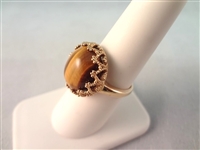 14K Gold Ring with Oval Tiger Eye Cabochon Gold Wrapped Ring Size 6.75