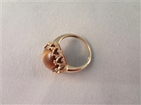 14K Gold Ring with Oval Tiger Eye Cabochon Gold Wrapped Ring Size 6.75