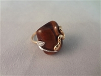 14K Gold Snake Wrapped Ring with Curved Tiger Eye Cabochon Ring Size 8