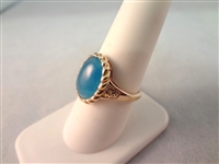 14K Gold Ring Blue Cabochon Gold Wrapped Ring Size 8