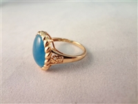 14K Gold Ring Blue Cabochon Gold Wrapped Ring Size 8