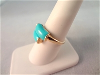 14K Gold Ring Double Turquoise Color Tube Stones Ring Size 8