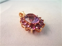 14K Gold and Lavender Amethyst Jade Jewelry Suite: Pendant, (2) Bracelets, Ring