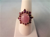 14K Gold and Lavender Amethyst Jade Jewelry Suite: Pendant, (2) Bracelets, Ring