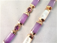 14K Gold and Lavender Amethyst Jade Jewelry Suite: Pendant, (2) Bracelets, Ring