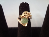 14K Gold and Green Apple Jade Dragon Theme Jewelry (2) Pendants, (2) Rings