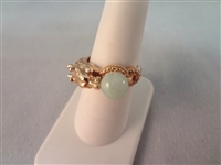 14K Gold and Green Apple Jade Dragon Theme Jewelry (2) Pendants, (2) Rings