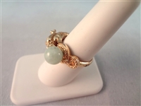 14K Gold and Green Apple Jade Dragon Theme Jewelry (2) Pendants, (2) Rings