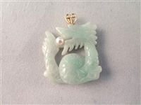 14K Gold and Green Apple Jade Dragon Theme Jewelry (2) Pendants, (2) Rings