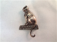 Sterling Silver Art Deco Cat Theme Jewelry Suite: Necklace, Bracelet, Pendant, Brooch, (2) Rings