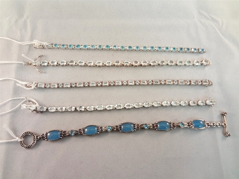 (5) Sterling Silver Tennis Bracelets with Topaz Gemstones