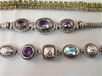 (5) Sterling Silver Tennis Bracelets with Amethyst, Topaz, Peridot, Sapphires, Citrine